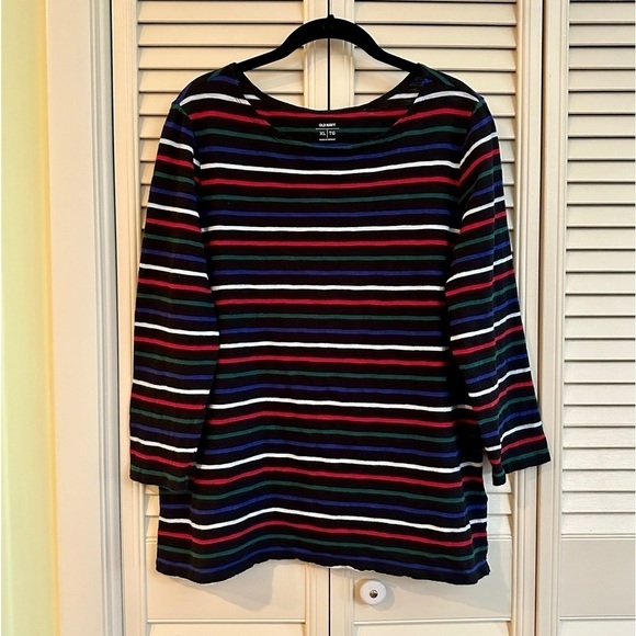 OLD NAVY, MULTICOLOR STRIPE TOP. ROUND NECK, LONG SLEEVE, SIDE SLITS. SIZE XL - Picture 1 of 6